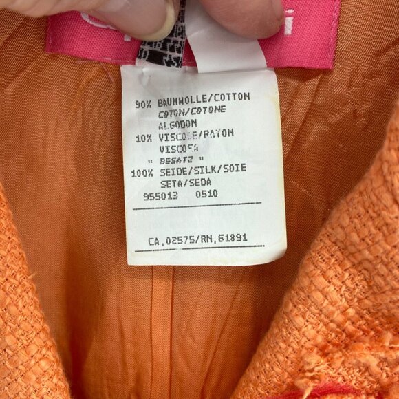 Apriori Blazer Womens 42 Orange Tweed Frayed Ribbon Button Up Office Career Work - Picture 6 of 10